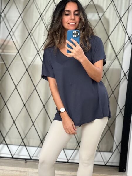 V Yaka Antrasit Renk Sinu Tshirt