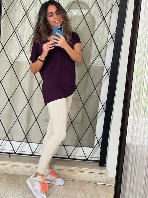 V Yaka Mürdüm Renk Sinu Tshirt L-XL