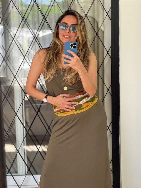 Askılı-Yandan Yırtmaçlı Haki Renk Sinu Elbise S-M